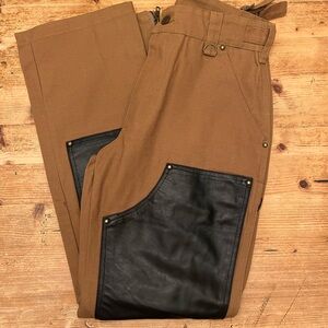 Grail Canvas Workwear Pants With Black Faux Leather Panels